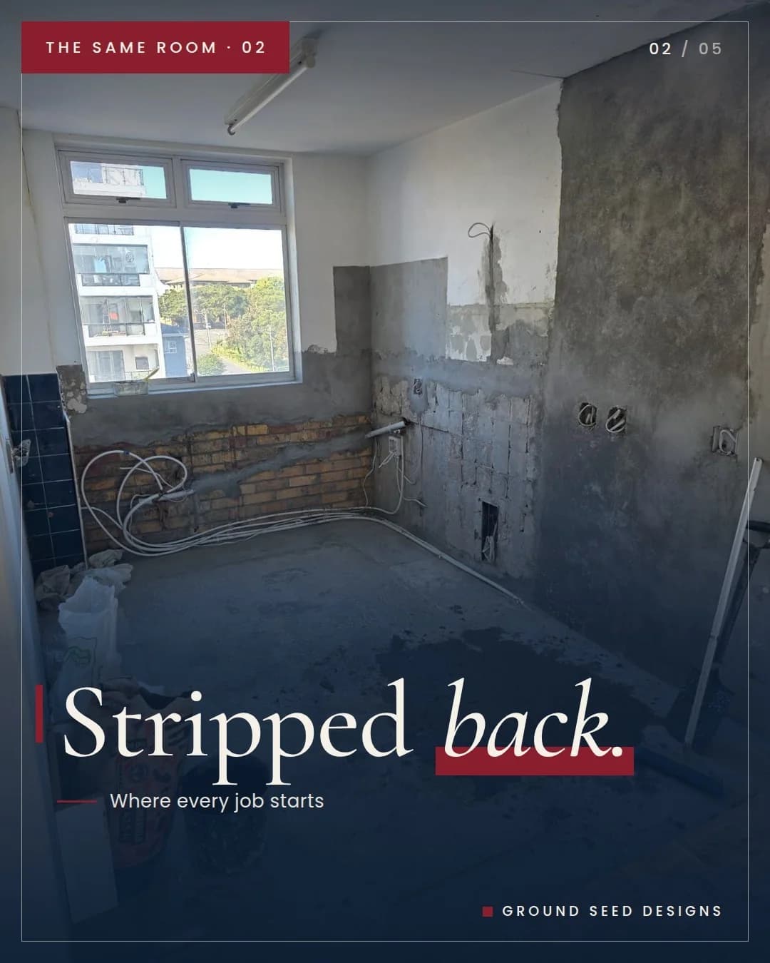 Ground Seed Designs Instagram carousel slide: Stripped back. Where every job starts