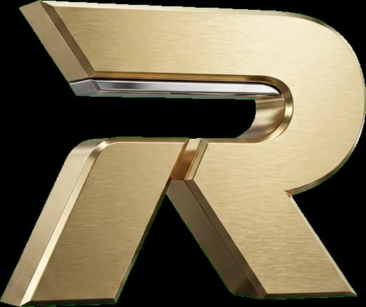 The RIVAL logo: a gold, three-dimensional letter R
