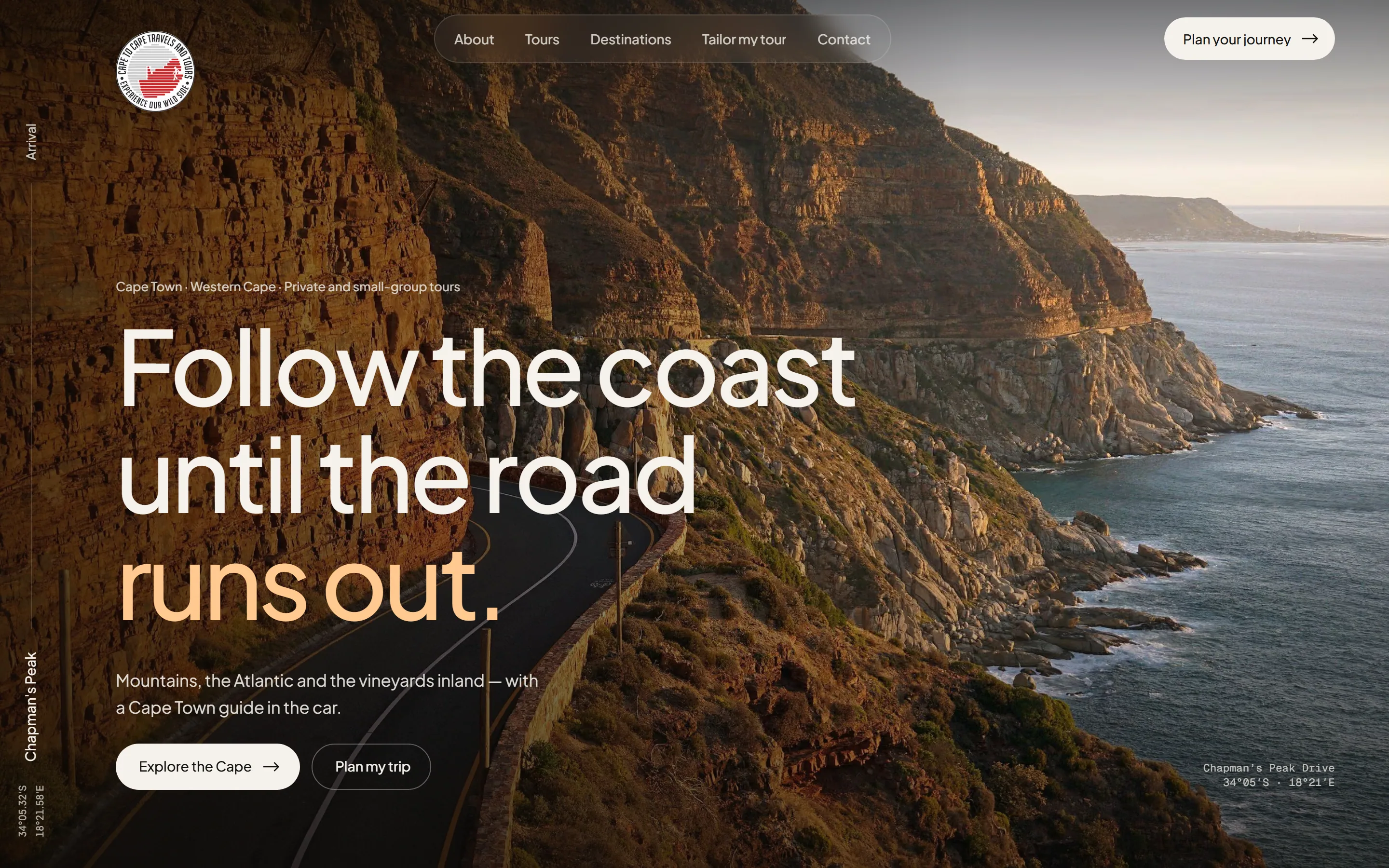 The Cape to Cape Tours homepage