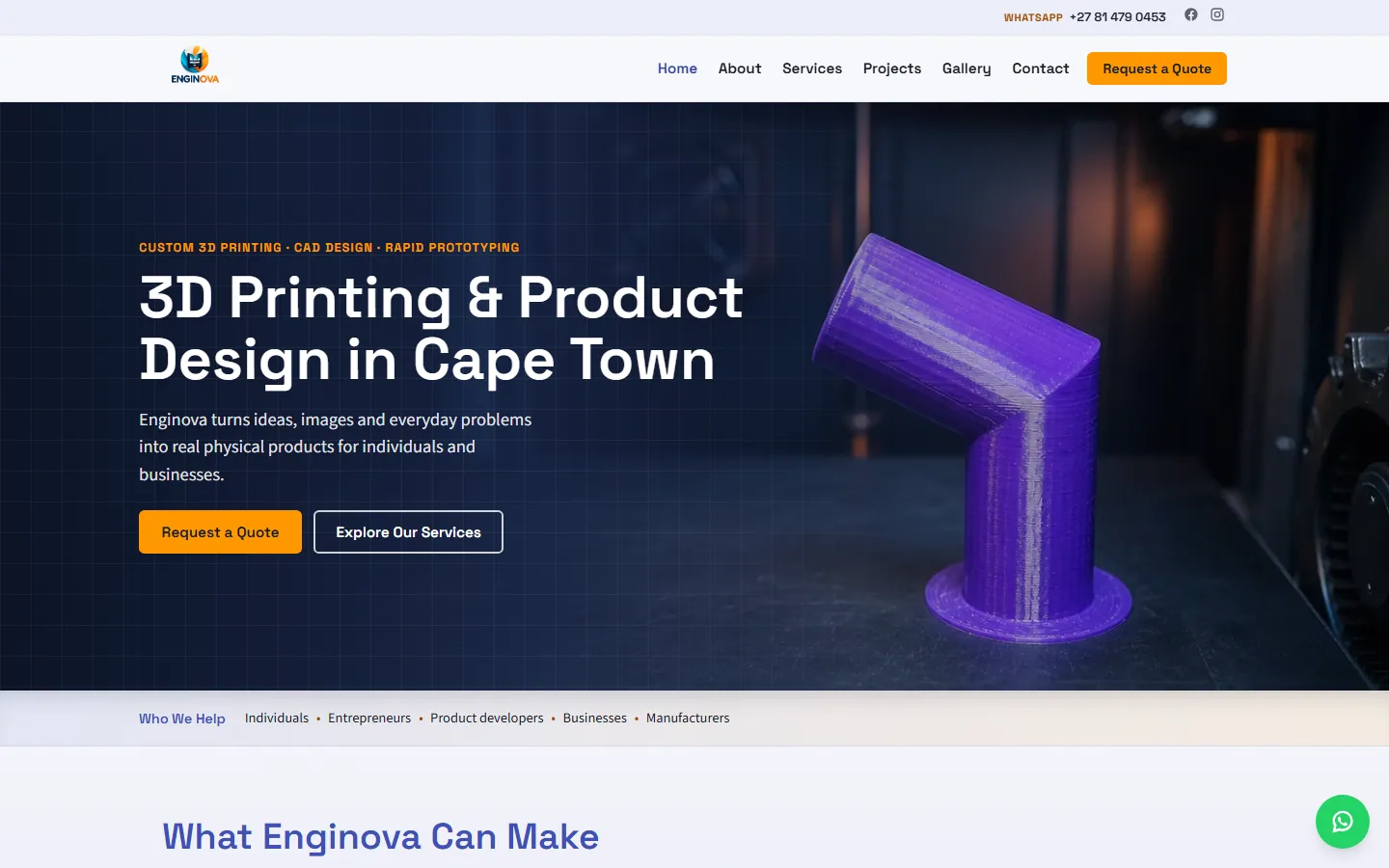 The initial Enginova website homepage