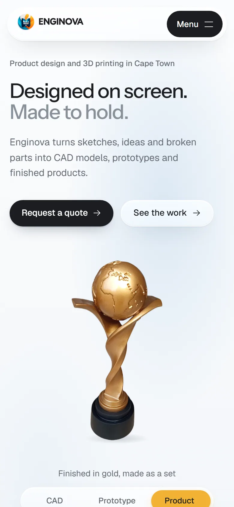 The Enginova redesign on a phone