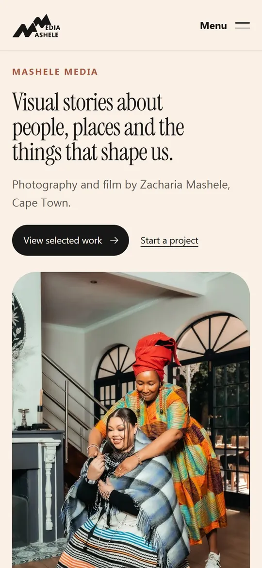 Scrolling the Mashele Media homepage on a phone