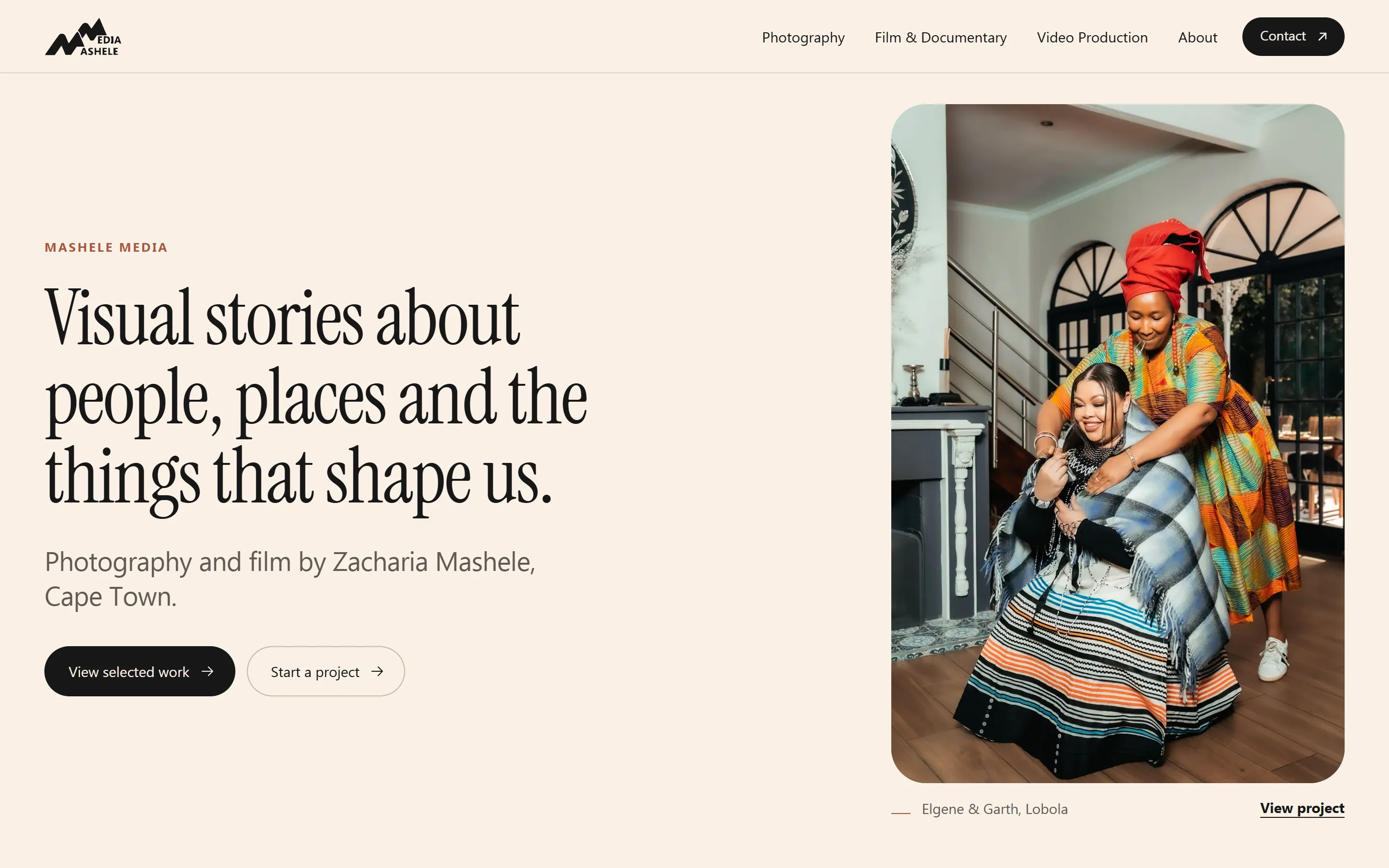 The Mashele Media homepage hero: Visual stories about people, places and the things that shape us