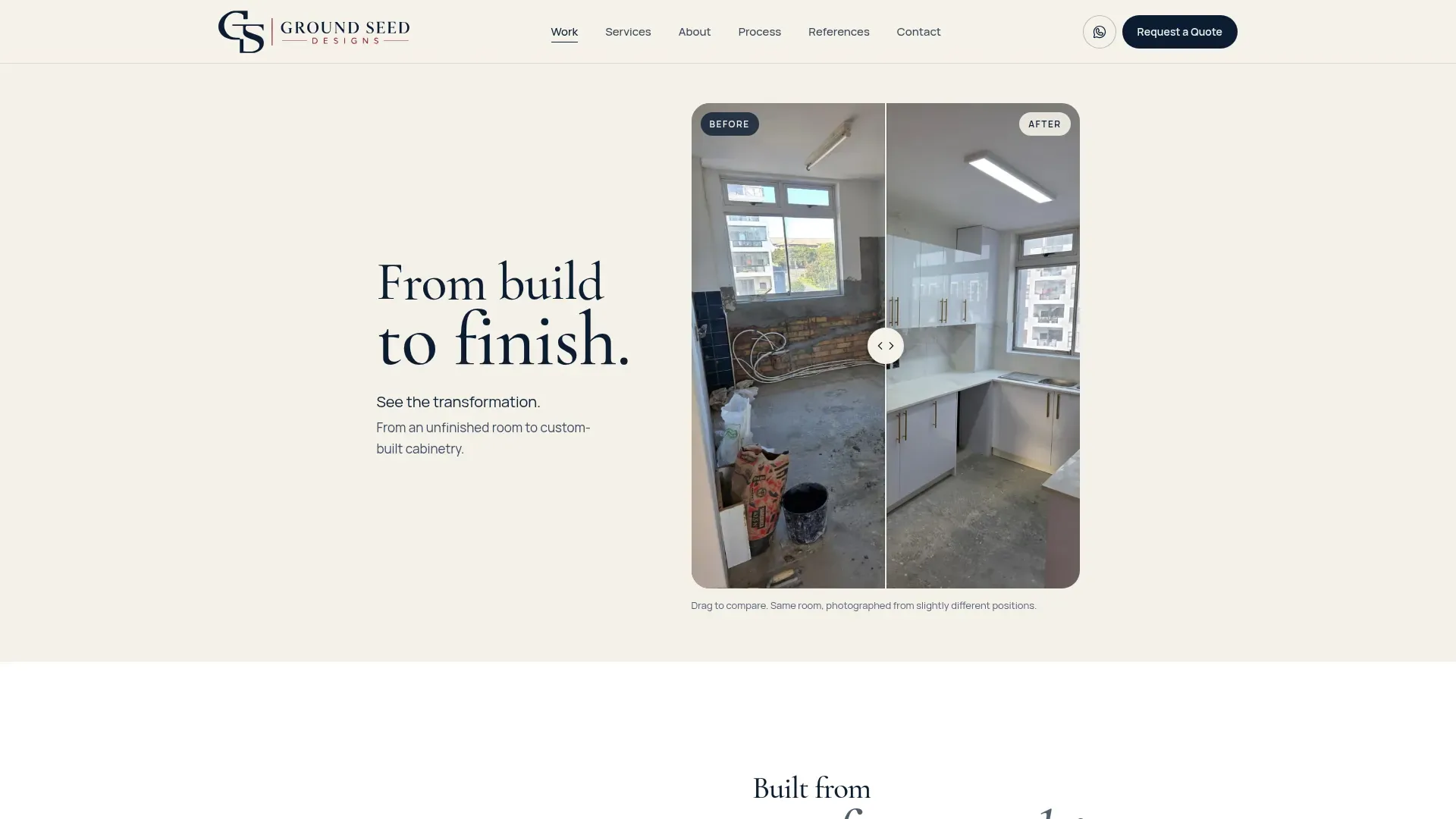 The From build to finish before-and-after section on the Ground Seed Designs site