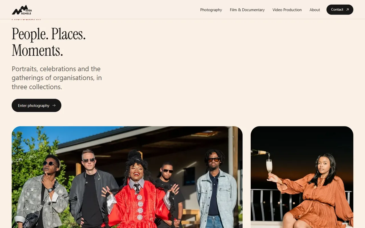Scrolling the People. Places. Moments. photography section on the Mashele Media site